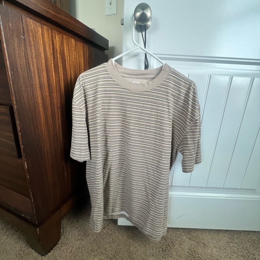 Hollister Beige and White Striped Tee
